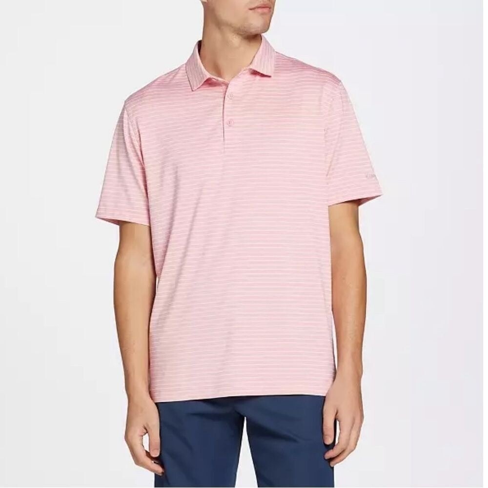 Walter Hagen Eleven Majors Mens Large Pink Striped Performance Golf Polo Shirt